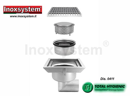 Hygienic floor drains with grating removable cup shaped odor trap in stainless steel