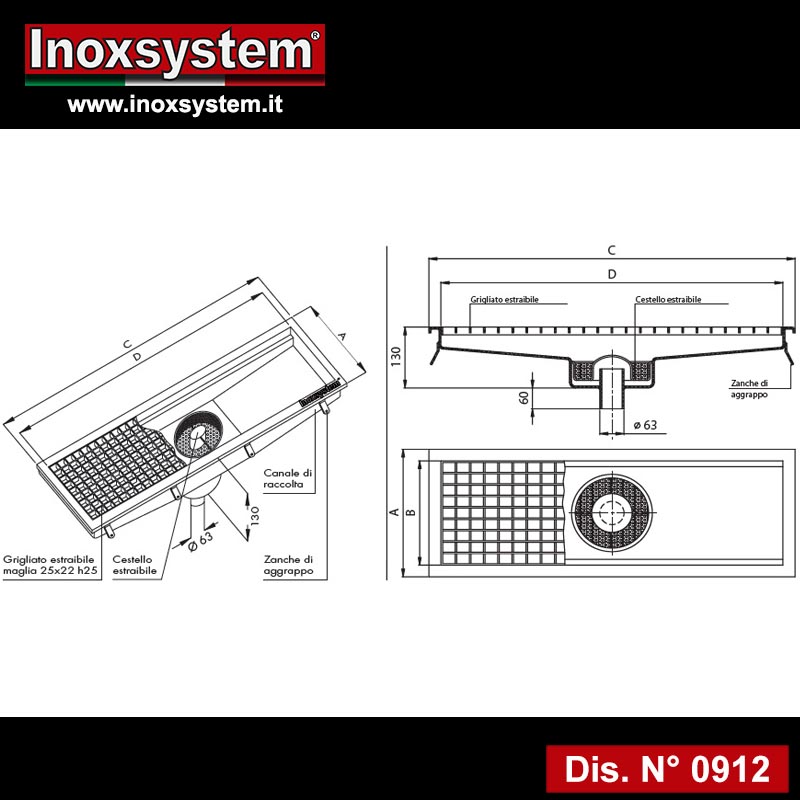 disegno chiusino pozzetto piletta inox scarico orizzontale 0010