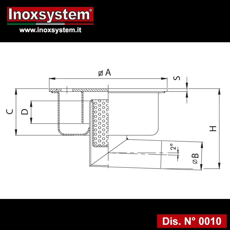 disegno chiusino in inox inox con cestello e sifone