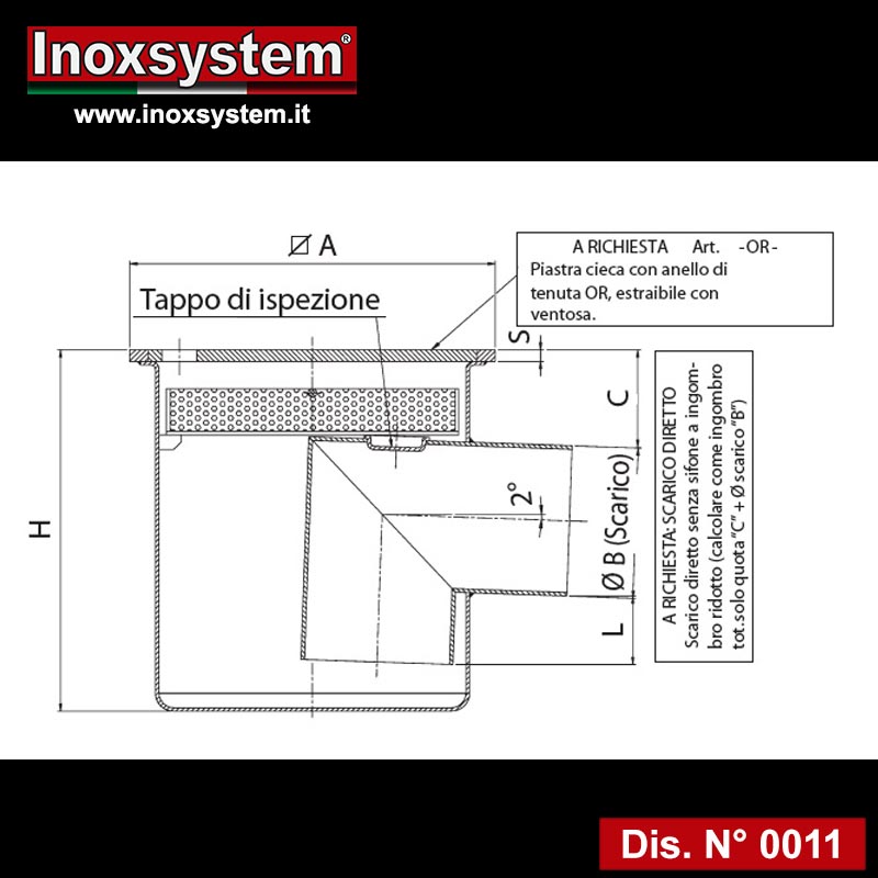 disegno pozzetto inox scarico laterale