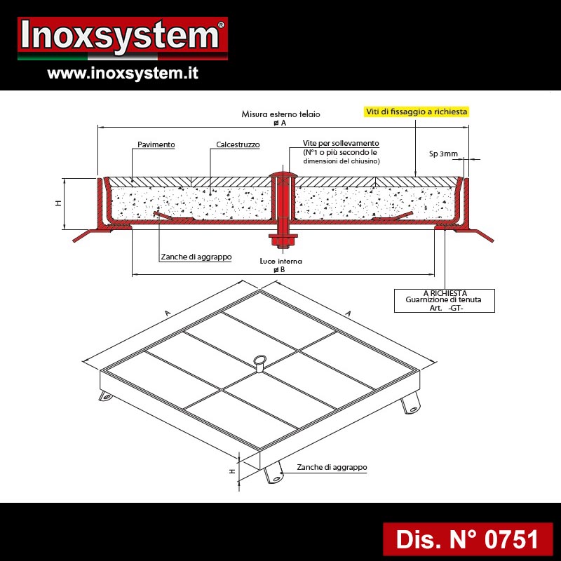 disegno chiusino di ispezione pavimentabile serie pesante
