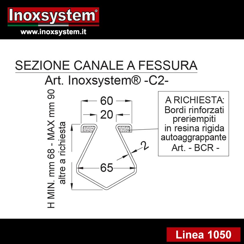 linea 1050 sezione canale a fessura in acciaio inox