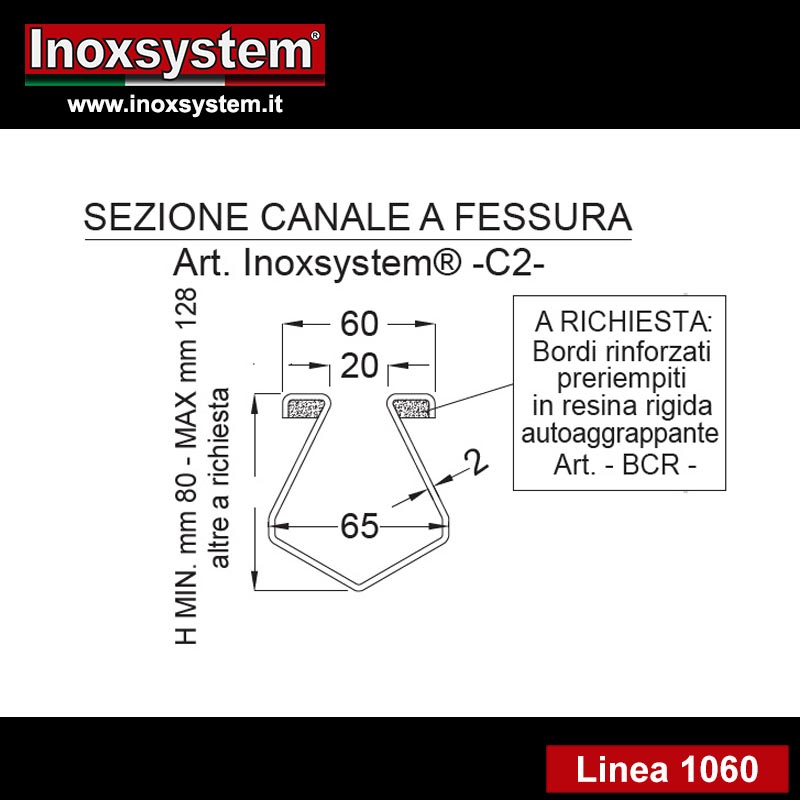 linea 1060 sezione canale a fessura in acciaio inox