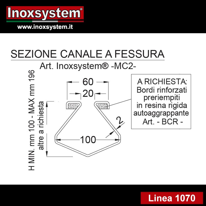 linea 1070 sezione canale a fessura in acciaio inox