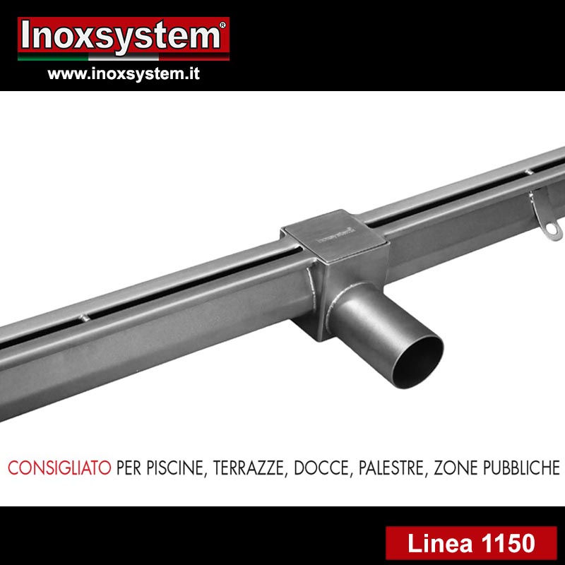 linea 1150 Canale a fessura antitacco a scarico diretto con chiusino di ispezione in acciaio inox