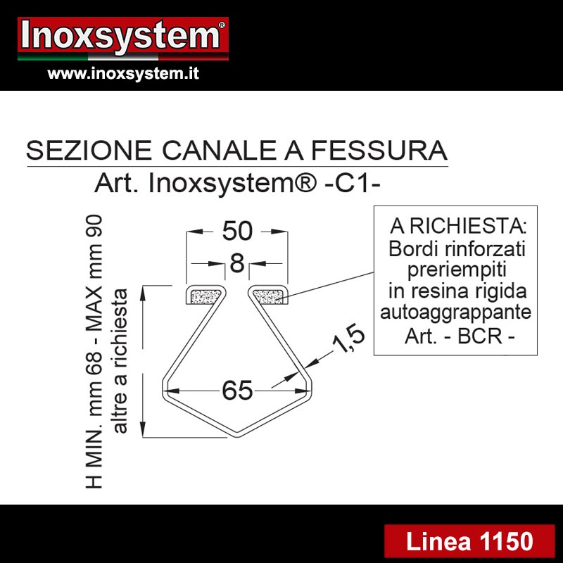 linea 1150 sezione canale a fessura in acciaio inox