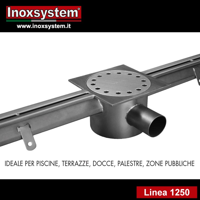 linea 1250 Canale a fessura antitacco componibile con chiusino sifonato in acciaio inox