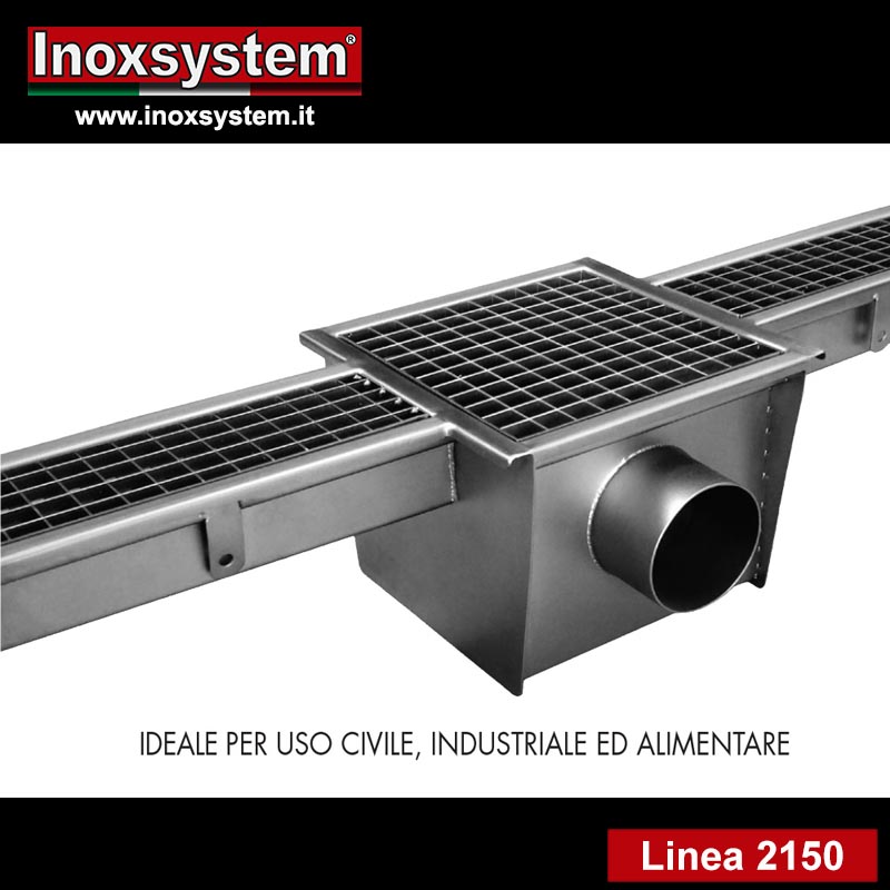 linea 2150 Canale a griglia standard con chiusino a griglia sifonato in acciaio inox
