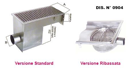 pozzetto in acciaio inox sifonato a scarico orizzontale