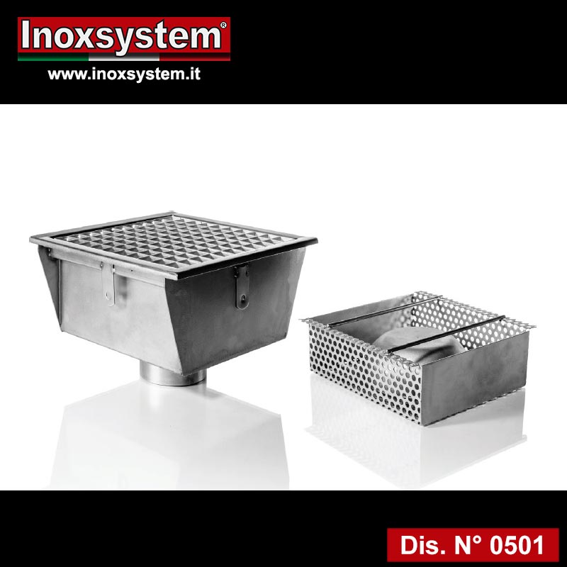 pozzetto inox con griglia scarico verticale