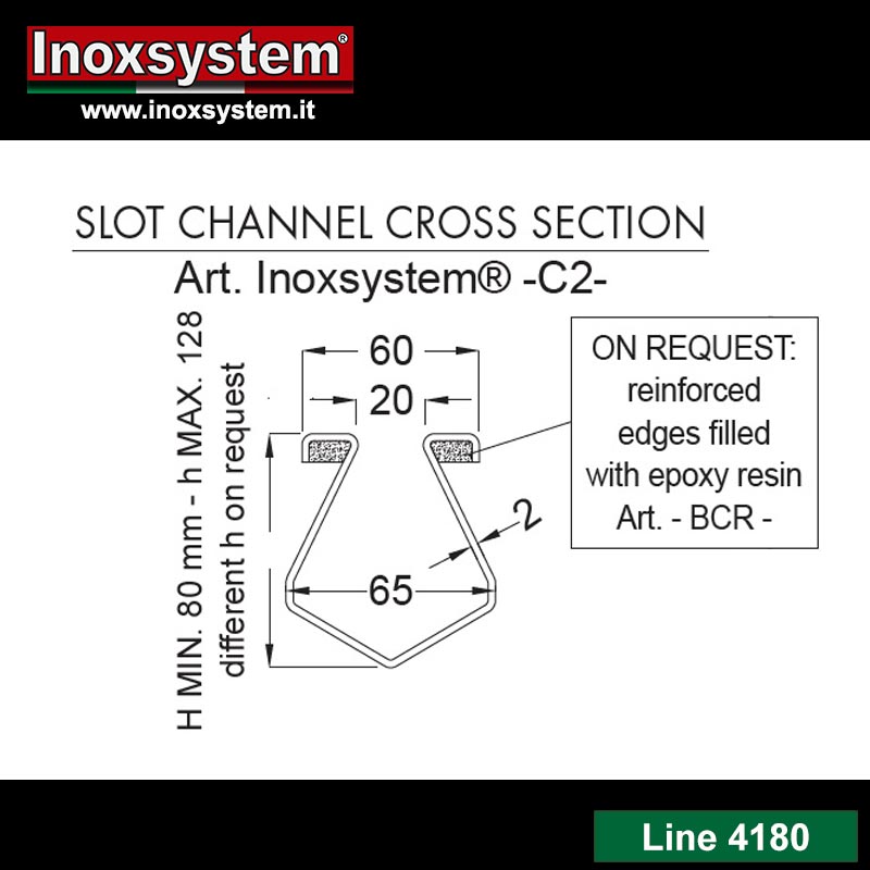 Line 4180 Dwg Modular slot channel with grilled manhole covers, removable siphon bowl in stainless steel