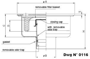 Dwg of Floor drain with removable vertical odor trap