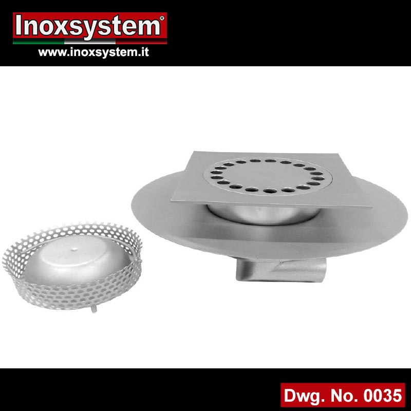 Floor drain with odor trap, horizontal outlet, with round flange for waterproof membrane