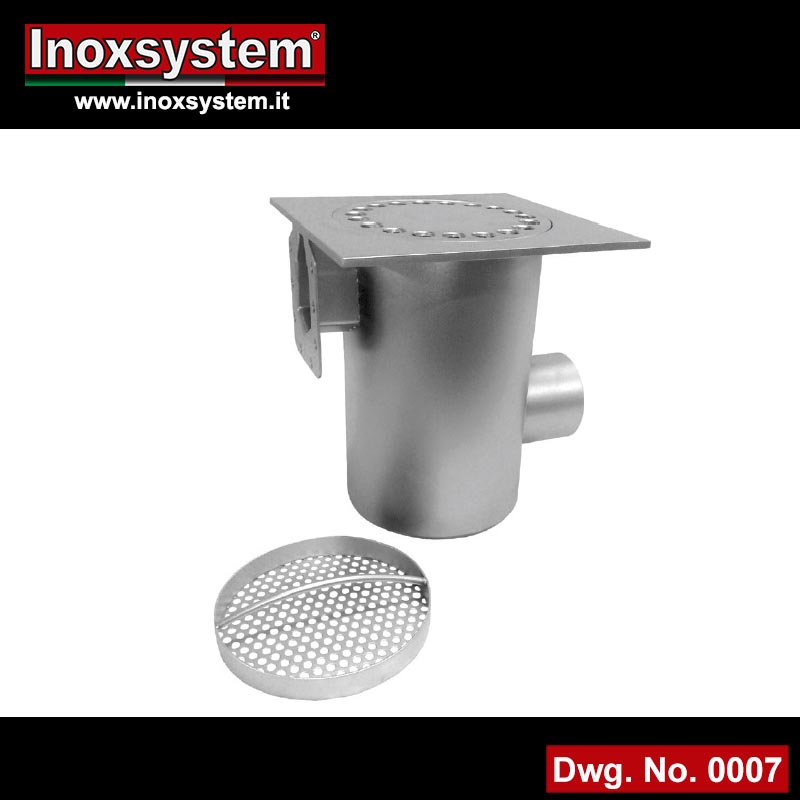 Floor drain with horizontal outlet and filter basket with one floor drain in stainless steel