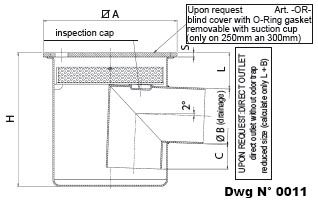 Dwg of Ultralow floor drain with “dry” filter basket and square top plate