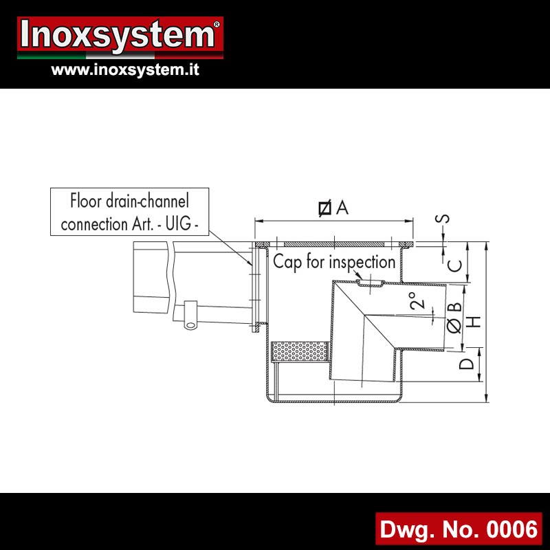 floor drain with square top cover, horizontal outlet and filter basket