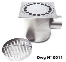 Ultralow floor drain with “dry” filter basket and square top plate