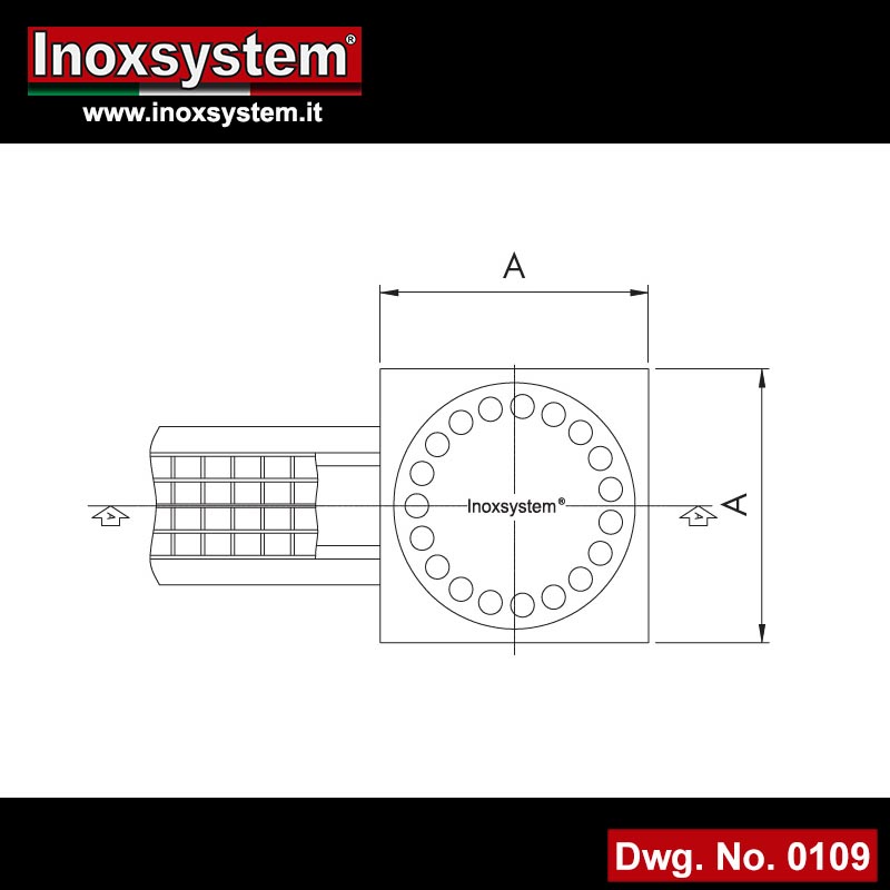 Dwg floor drain with square top cover, vertical outlet and filter basket incorporated