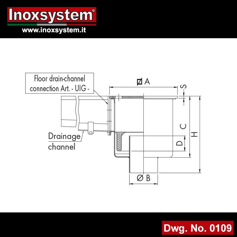 floor drain with square top cover, vertical outlet and filter basket incorporated