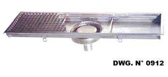 channel with grating and removable filter basket - central vertical outlet pipe