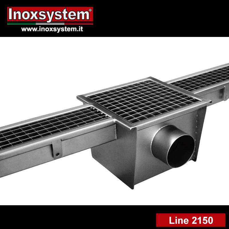 Linea 2150 Standard grating channel with siphon grating floor drain in stainless steel