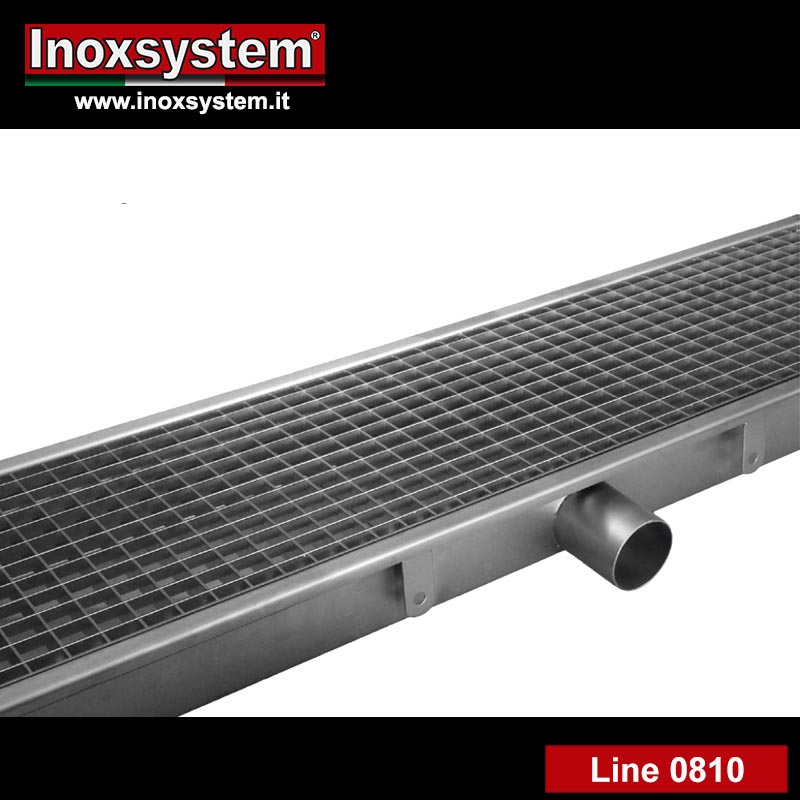 line 0810 Standard grating channel with direct non-siphoned outlet in stainless steel
