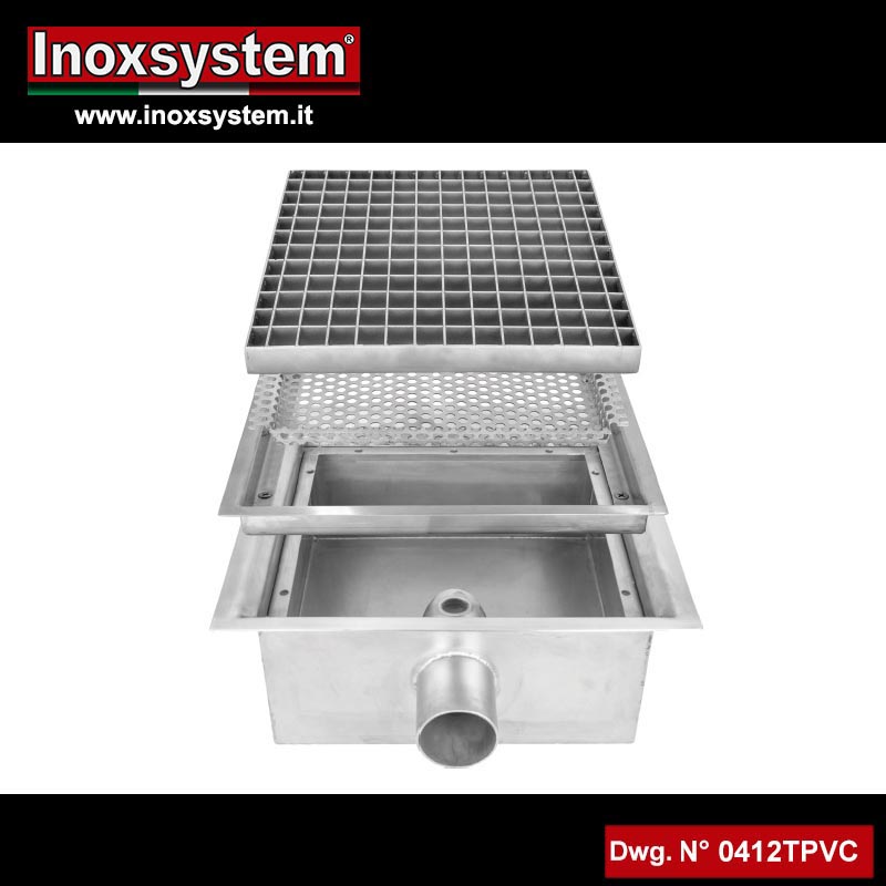  Gullies and channels with grating with clamping flange for PVC flooring in stainless steel