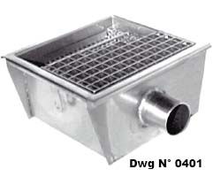 Standard gullies with grating horizontal siphoned outlet pipe and removable filter basket