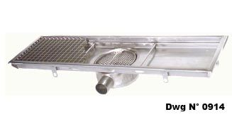 channel with grating and removable filter basket - central horizontal outlet pipe