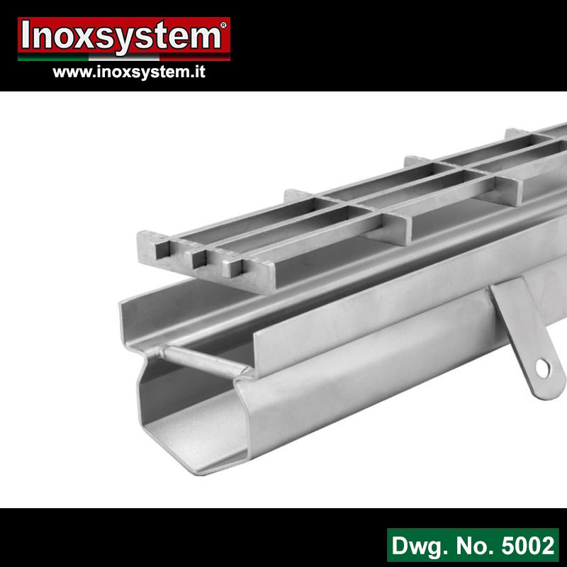 Line 5002 71 mm wide Inoxsystem ® Total Hygienic channel with vertical edges in stainless steel