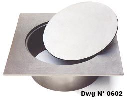 Square top inspection covers with open bottom and round blind plate