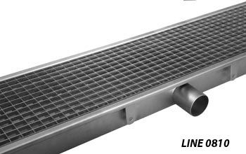 line 0810 Channel with grating with direct outlet pipe in stainless steel
