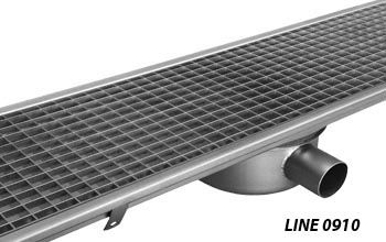 line 0910 Standard channel with grating with siphoned gully under the channel in stainless steel