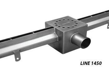 line 1450 Heel proof slot channel with vertical edges with siphoned gully in stainless steel