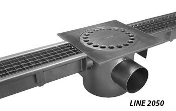 line 2050 Channel with grating with siphoned gully with square top plate in stainless steel