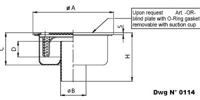 Dwg of Standard and lowered floor drain, removable filter basket before siphoning