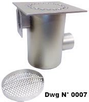 floor drain with horizontal outlet pipe in stainless steel for slot channel