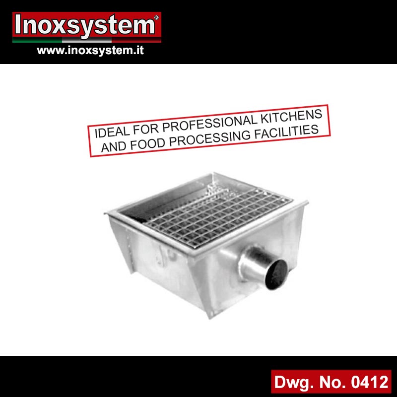 Stainless steel gullies with grating and removable filter basket - horizontal outlet with odor trap