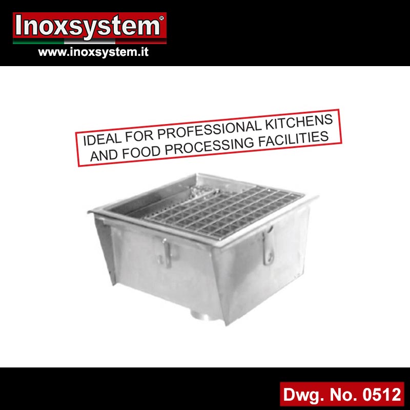 Stainless steel gullies with grating and removable filter basket - vertical outlet with odor trap