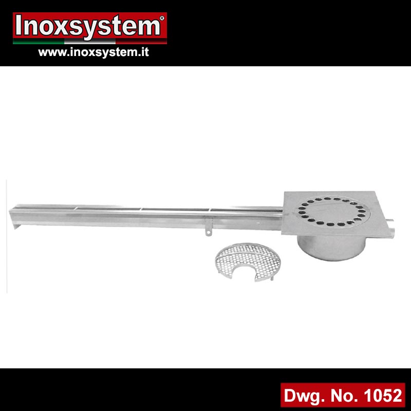 Stainless steel slot channels with odor trap and removable filter basket - end horizontal outlet