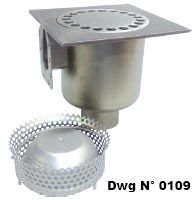floor drain with vertical outlet pipe in stainless steel with filter basket