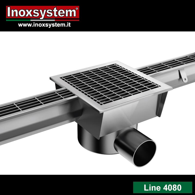 Line 4080 Total Hygienic modular channel Antibacterial and antislip grating, removable cup shaped odor trap pipe in stainless steel