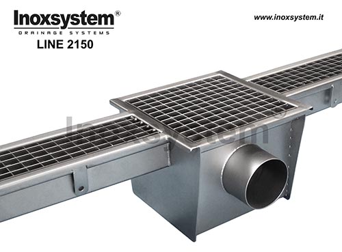 Standard stainless steel grating channel with siphoned outlet and grating cover
