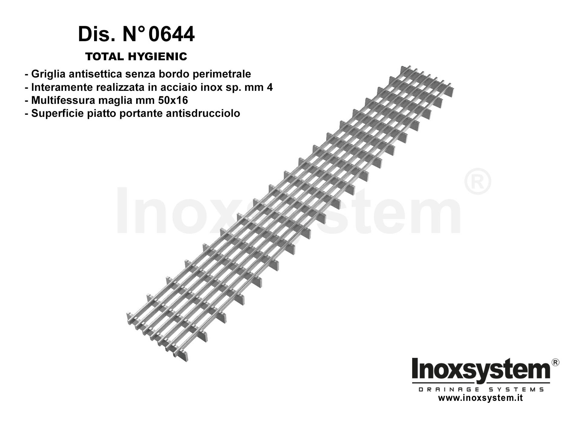 Total Hygienic multi-slot non-slip grating mesh 50x16 DWG 0644