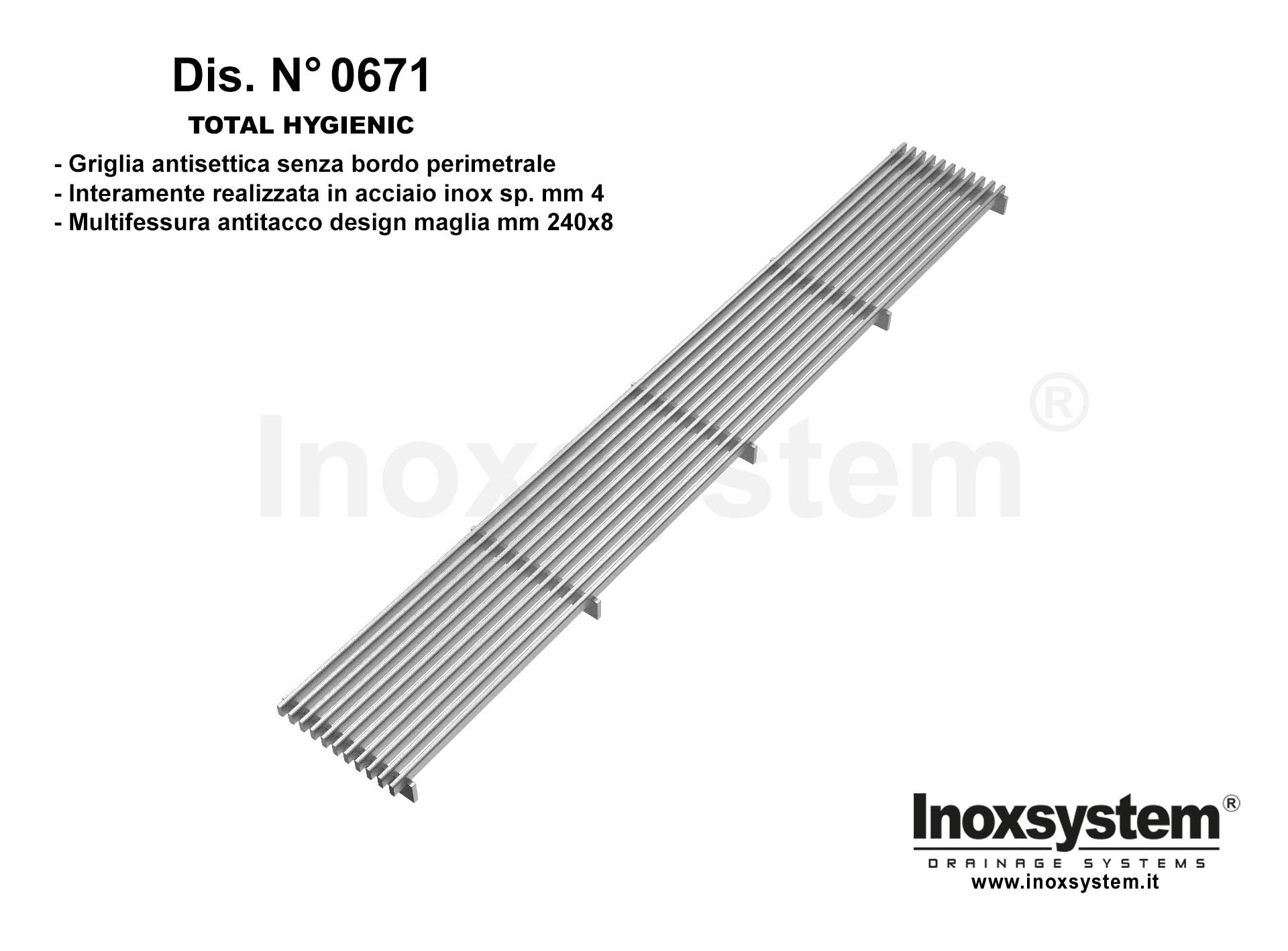 Total Hygienic multi-slot anti-heel design grating mesh 240x8 DWG 0671