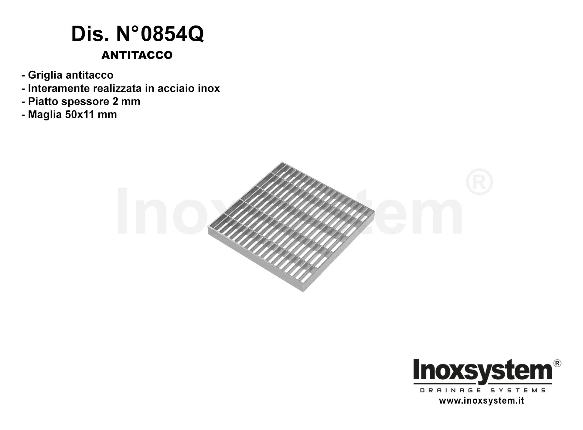 Square Dwg. N° 0854 Linear Dwg. N° 0854 Heel proof gratings in stainless steel