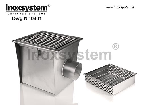 Stainless steel gullies with grating cover, horizontal siphoned outlet
