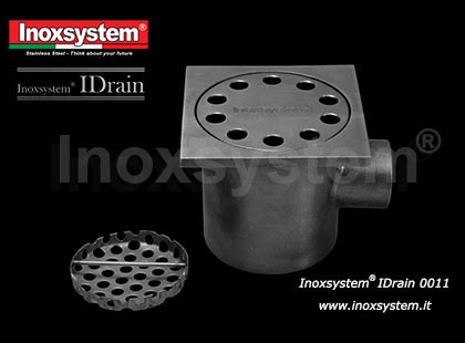 Floor drain with ultra-lowered horizontal outlet, with odor trap and solid cover in stainless steel
