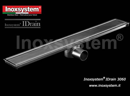 Linear drain, 100 mm width, with satin finish cover, removable odor trap and filter