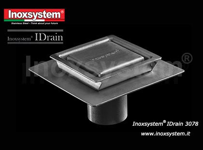 Floor drain with vertical outlet, satin finish cover and perimeter slot, with odor trap and filter and waterproof membrane holder in stainless steel